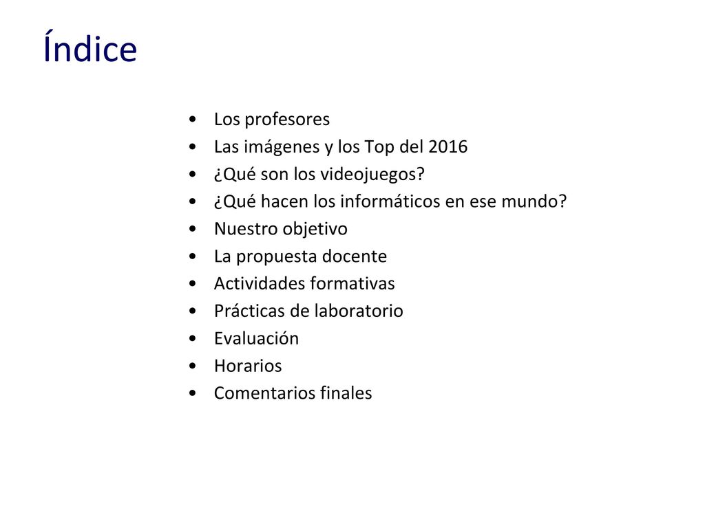 Índice Los profesores Las imágenes y los Top del 2016