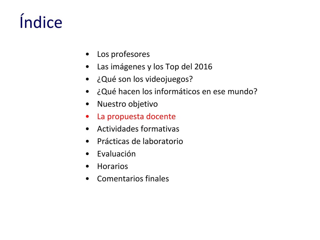 Índice Los profesores Las imágenes y los Top del 2016