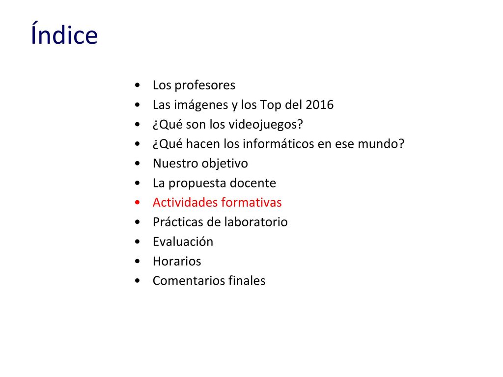 Índice Los profesores Las imágenes y los Top del 2016