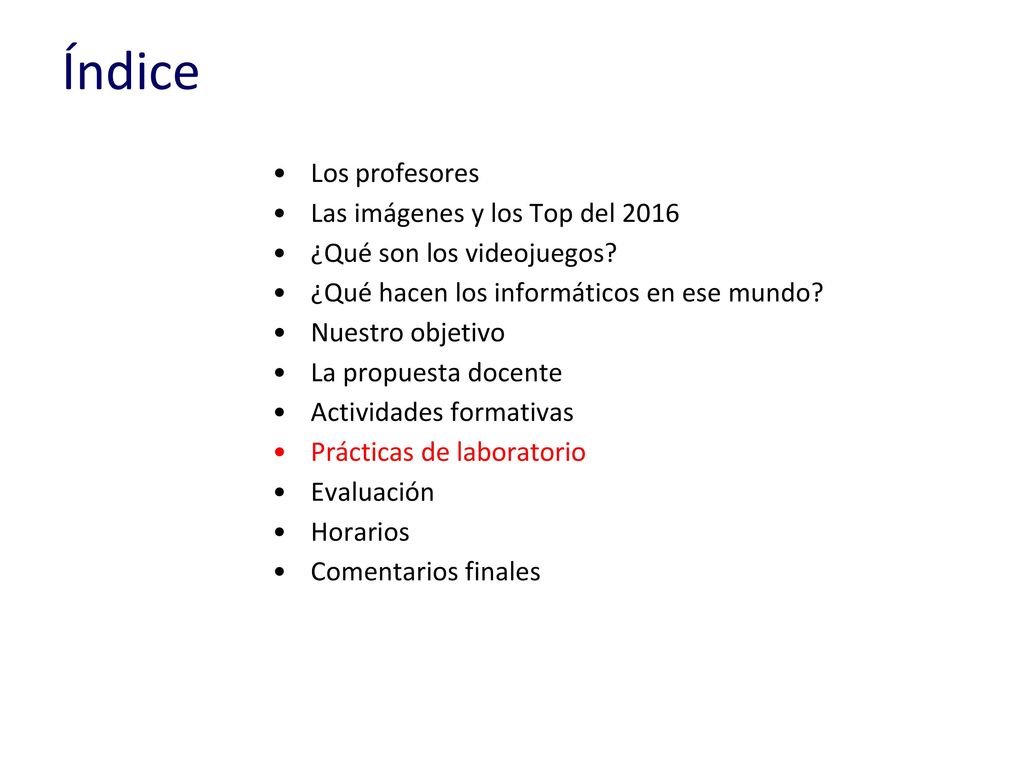 Índice Los profesores Las imágenes y los Top del 2016