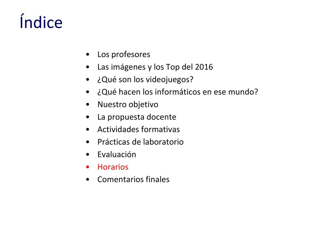 Índice Los profesores Las imágenes y los Top del 2016