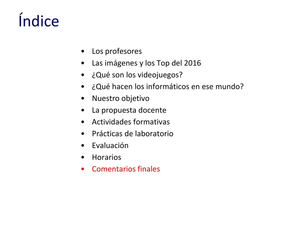 Índice Los profesores Las imágenes y los Top del 2016