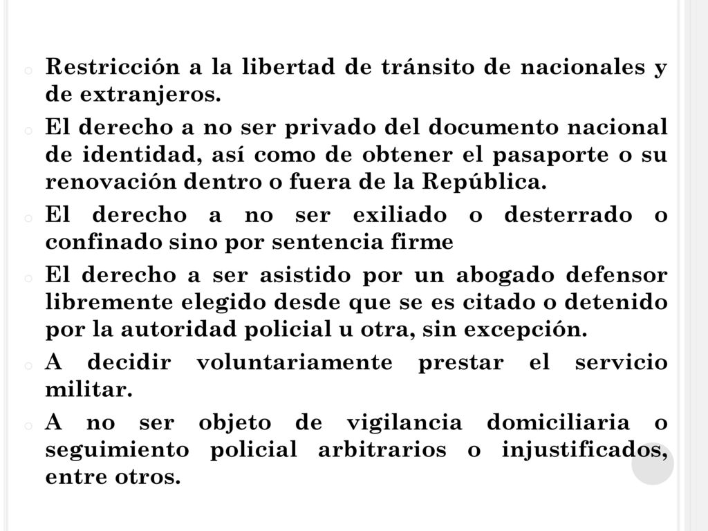 Restricción a la libertad de tránsito de nacionales y de extranjeros.