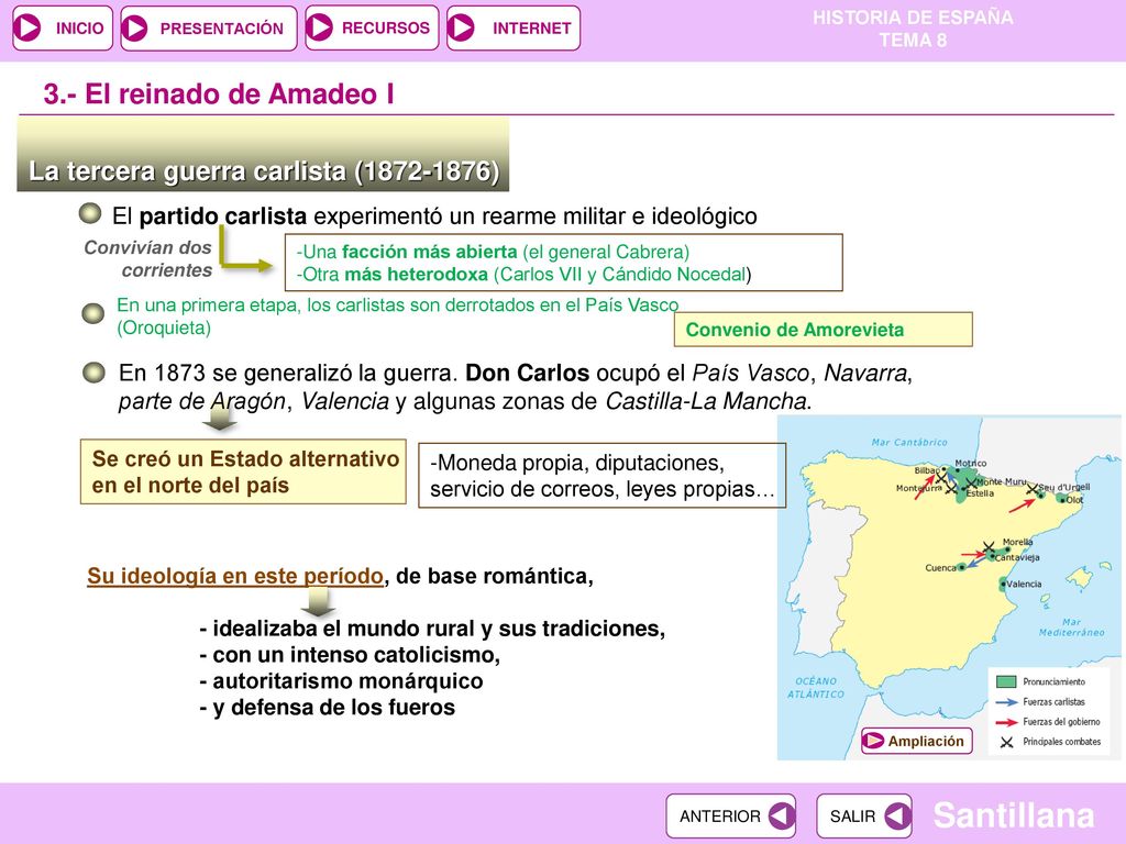 3.- El reinado de Amadeo I La tercera guerra carlista ( )