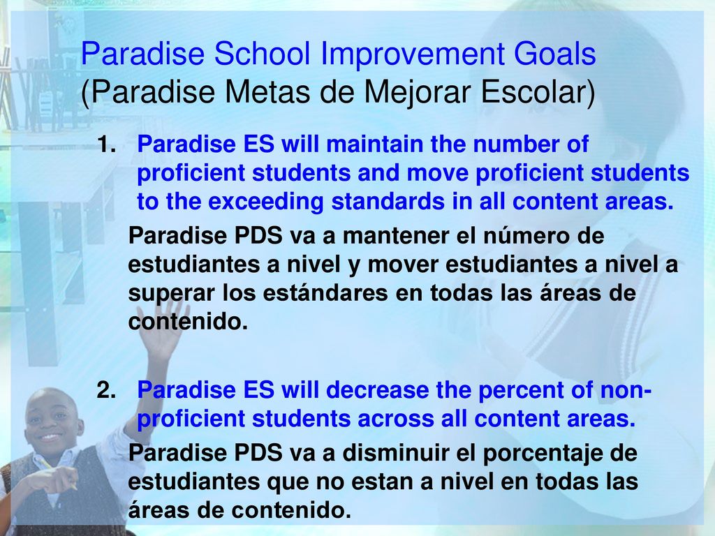 Paradise School Improvement Goals (Paradise Metas de Mejorar Escolar)