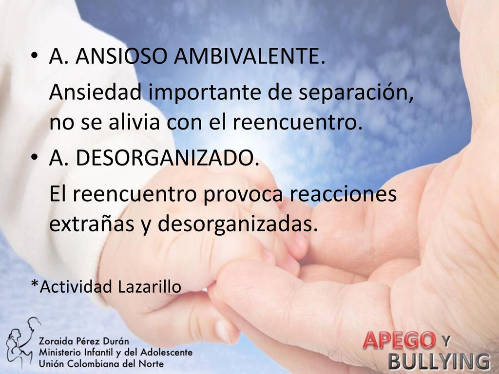 Ansiedad importante de separación, no se alivia con el reencuentro.