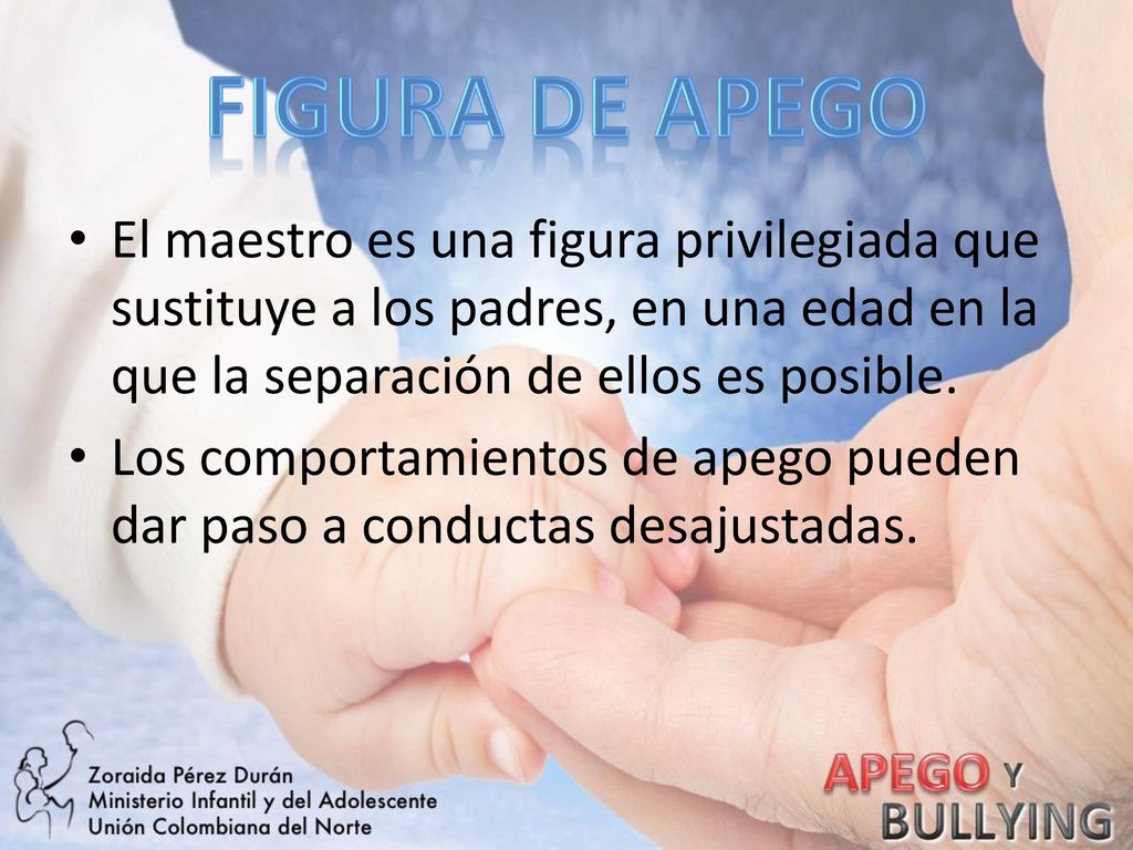 Figura de apego El maestro es una figura privilegiada que sustituye a los padres, en una edad en la que la separación de ellos es posible.