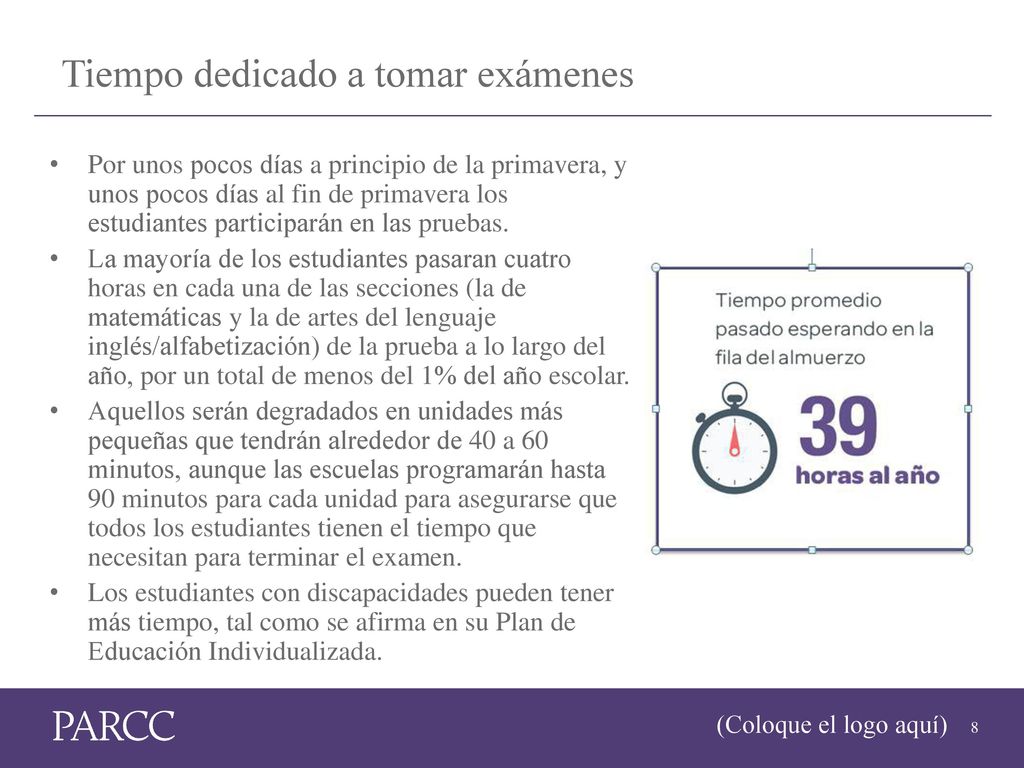 Tecnología En (ESCUELA) los estudiantes tomarán las evaluaciones PARCC usando (COMPUTADORA / PAPEL / COMPUTADORA Y PAPEL).