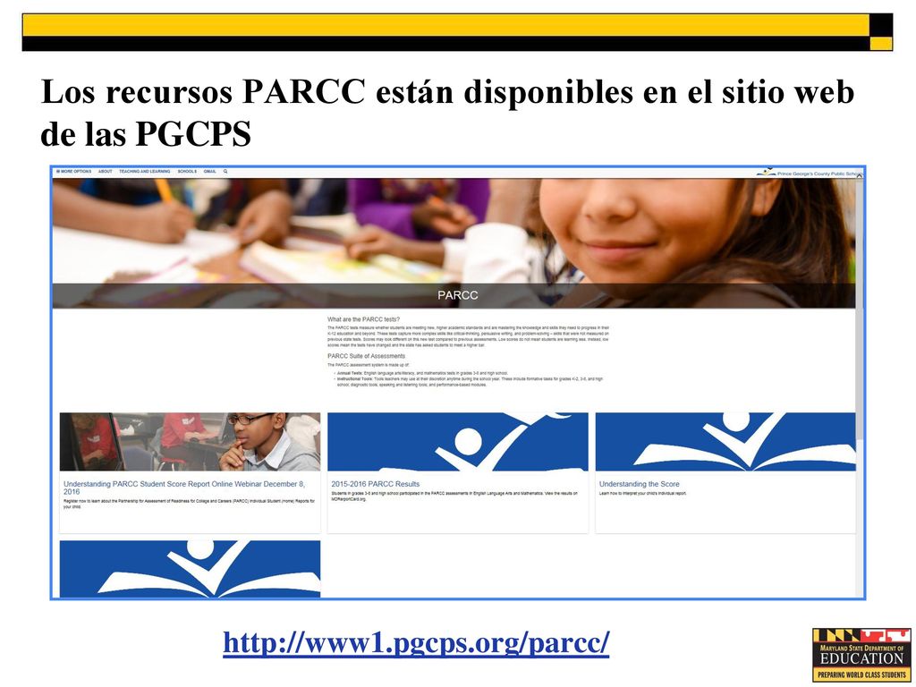 Los recursos PARCC están disponibles en el sitio web de las PGCPS