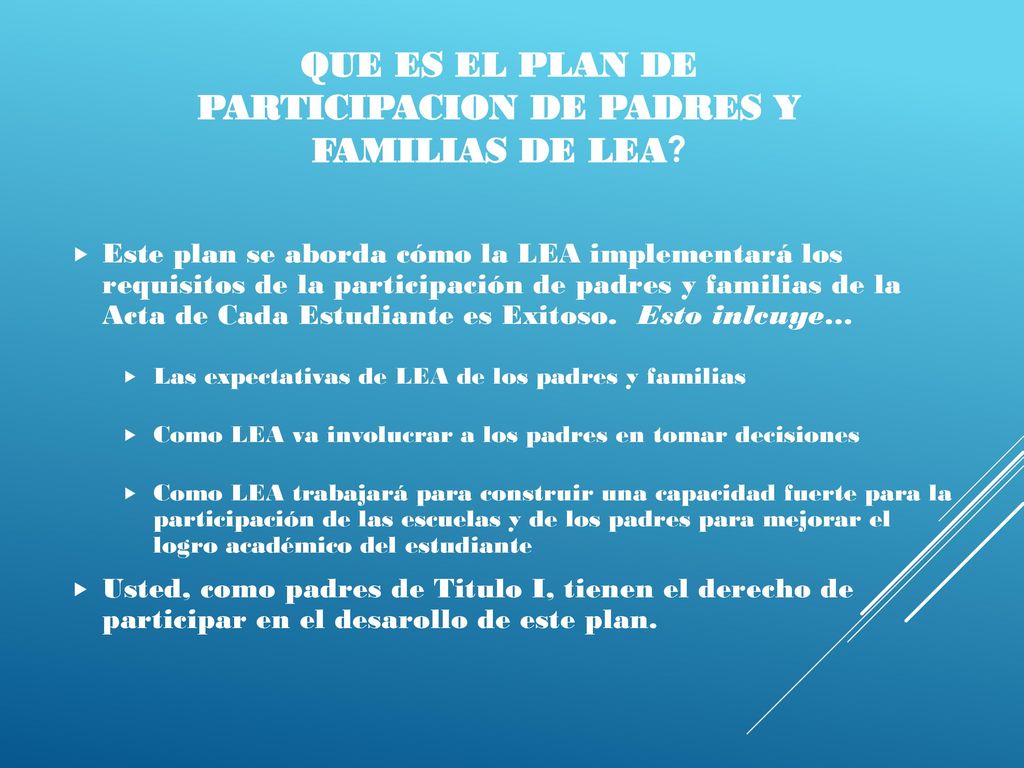 Que es el plan de participacion de Padres y Familias de lea