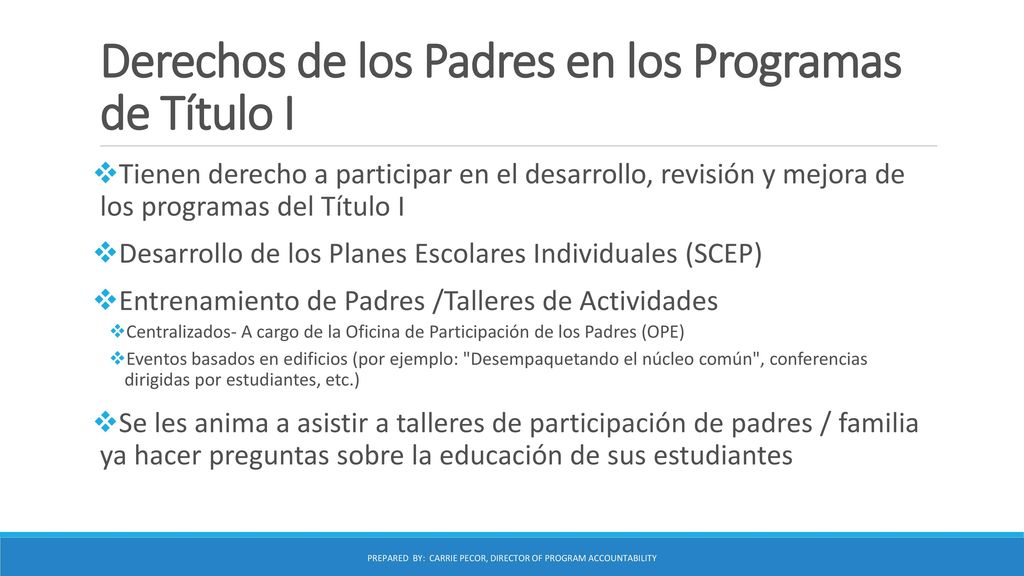 Derechos de los Padres en los Programas de Título I