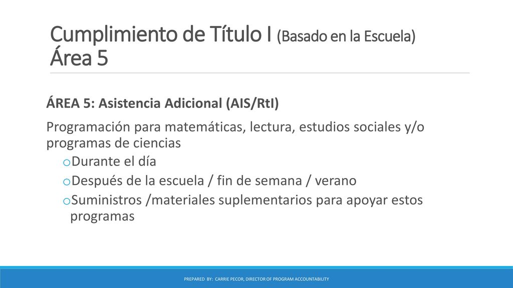 Cumplimiento de Título I (Basado en la Escuela) Área 5