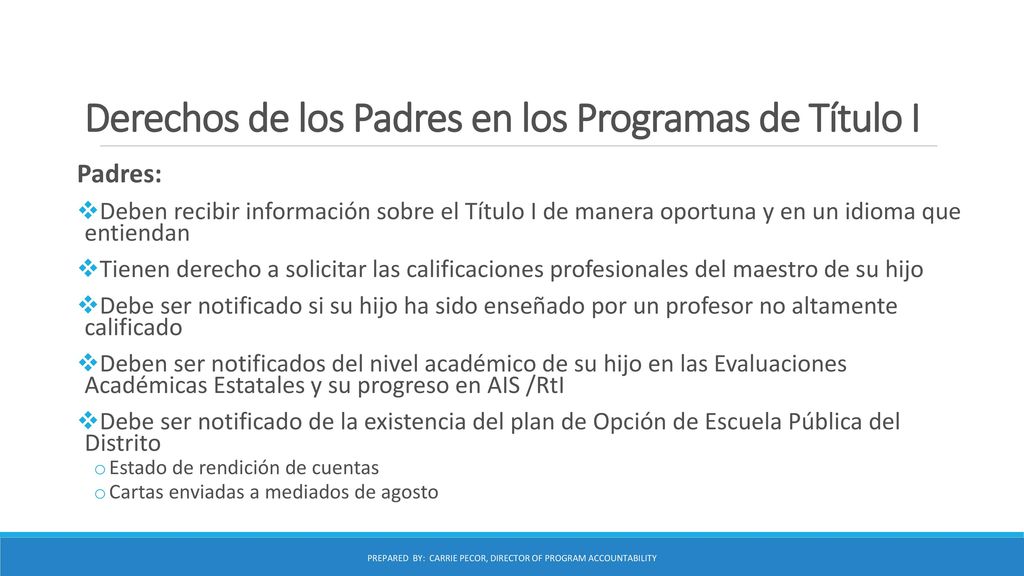 Derechos de los Padres en los Programas de Título I