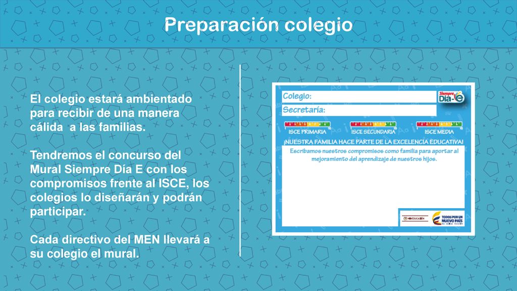 Preparación colegio El colegio estará ambientado para recibir de una manera cálida a las familias.