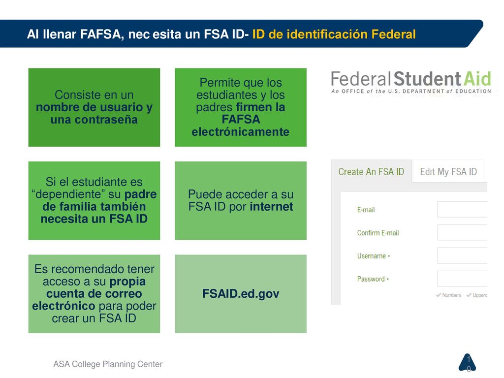 Al llenar FAFSA, nec esita un FSA ID- ID de identificación Federal