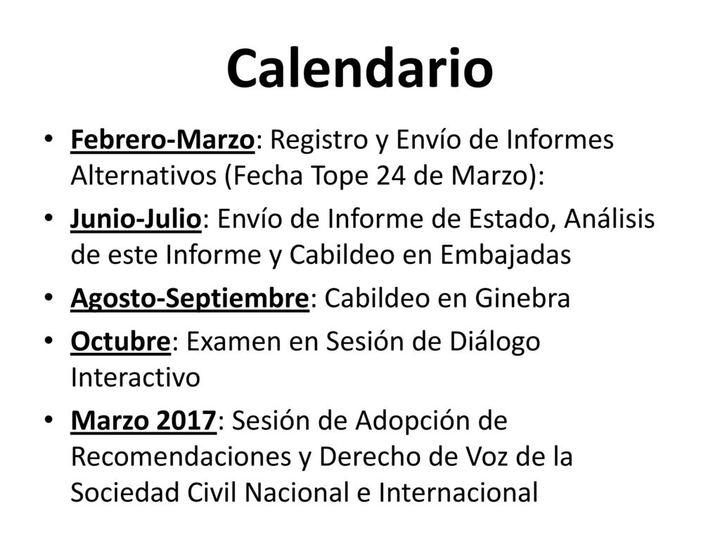 Calendario Febrero-Marzo: Registro y Envío de Informes Alternativos (Fecha Tope 24 de Marzo):