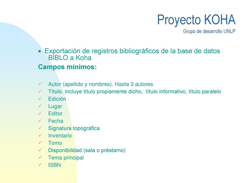 Exportación de registros bibliográficos de la base de datos BIBLO a Koha