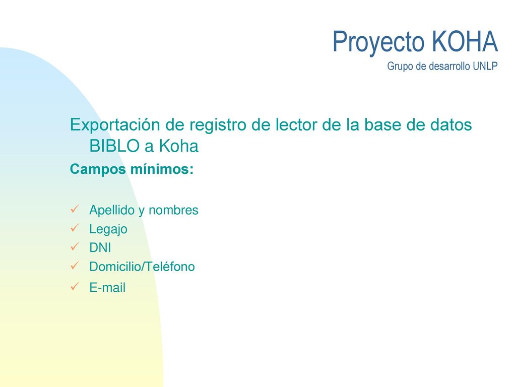 Exportación de registro de lector de la base de datos BIBLO a Koha