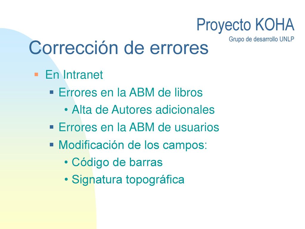 Corrección de errores En Intranet Errores en la ABM de libros