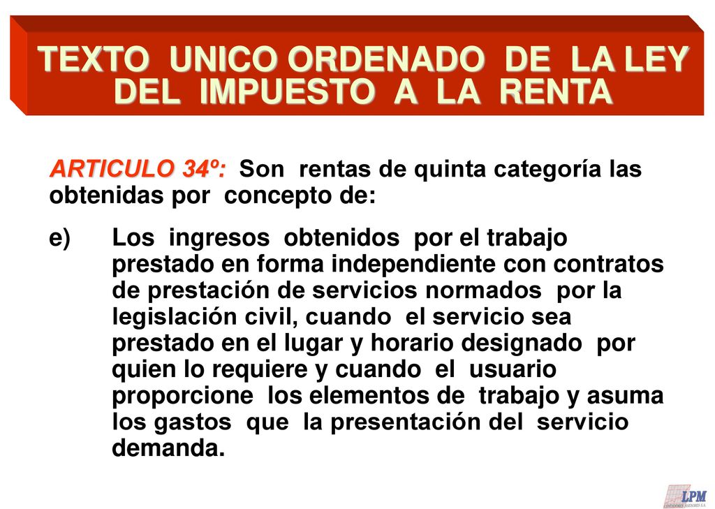 TEXTO UNICO ORDENADO DE LA LEY DEL IMPUESTO A LA RENTA