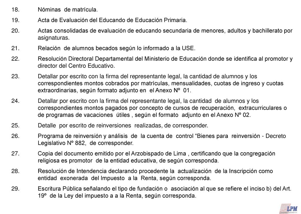 18. Nóminas de matrícula. 19. Acta de Evaluación del Educando de Educación Primaria.