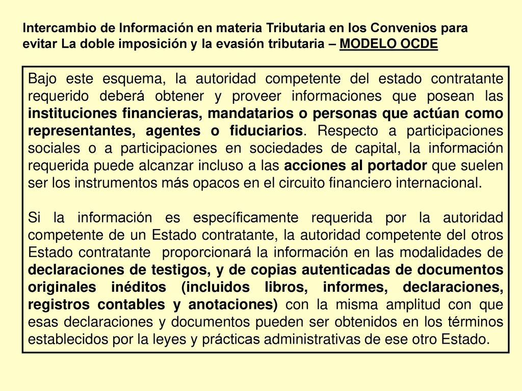 Intercambio de Información en materia Tributaria en los Convenios para evitar La doble imposición y la evasión tributaria – MODELO OCDE