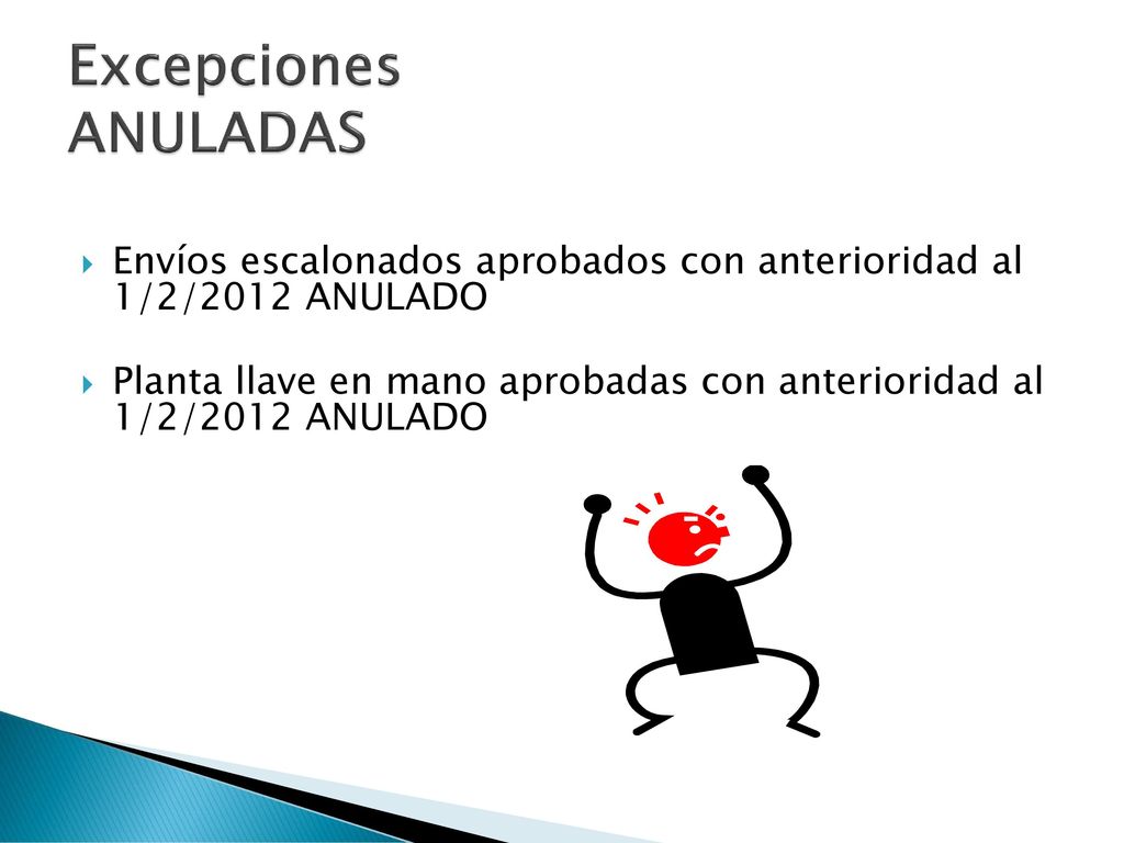 Excepciones ANULADAS Envíos escalonados aprobados con anterioridad al 1/2/2012 ANULADO.