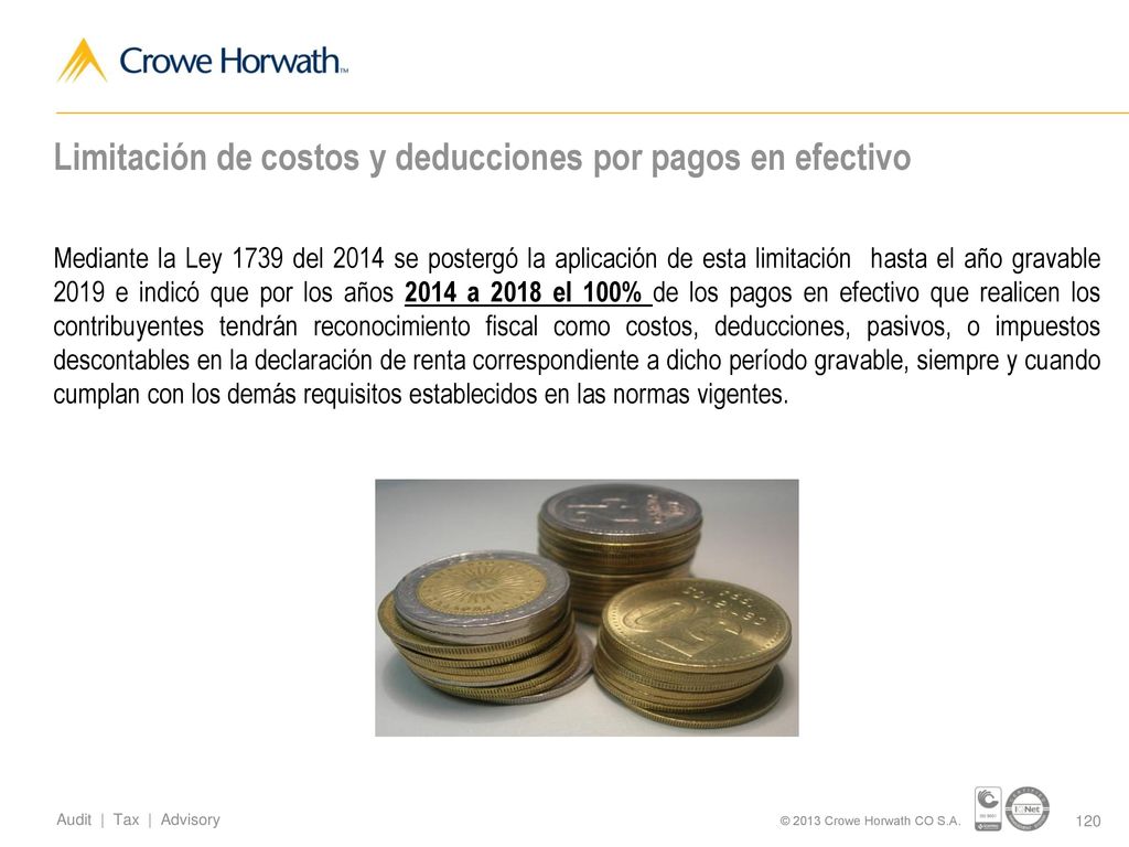 Limitación de costos y deducciones por pagos en efectivo