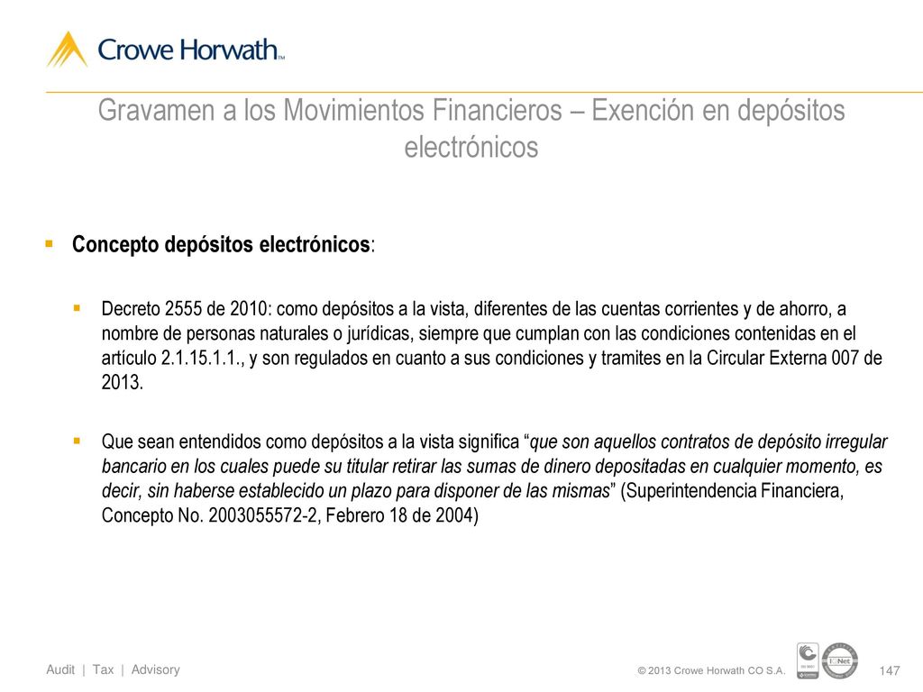 Gravamen a los Movimientos Financieros – Exención en depósitos electrónicos