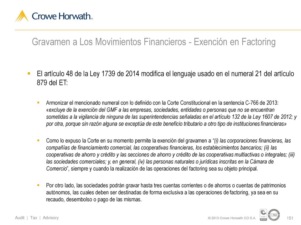 Gravamen a Los Movimientos Financieros - Exención en Factoring