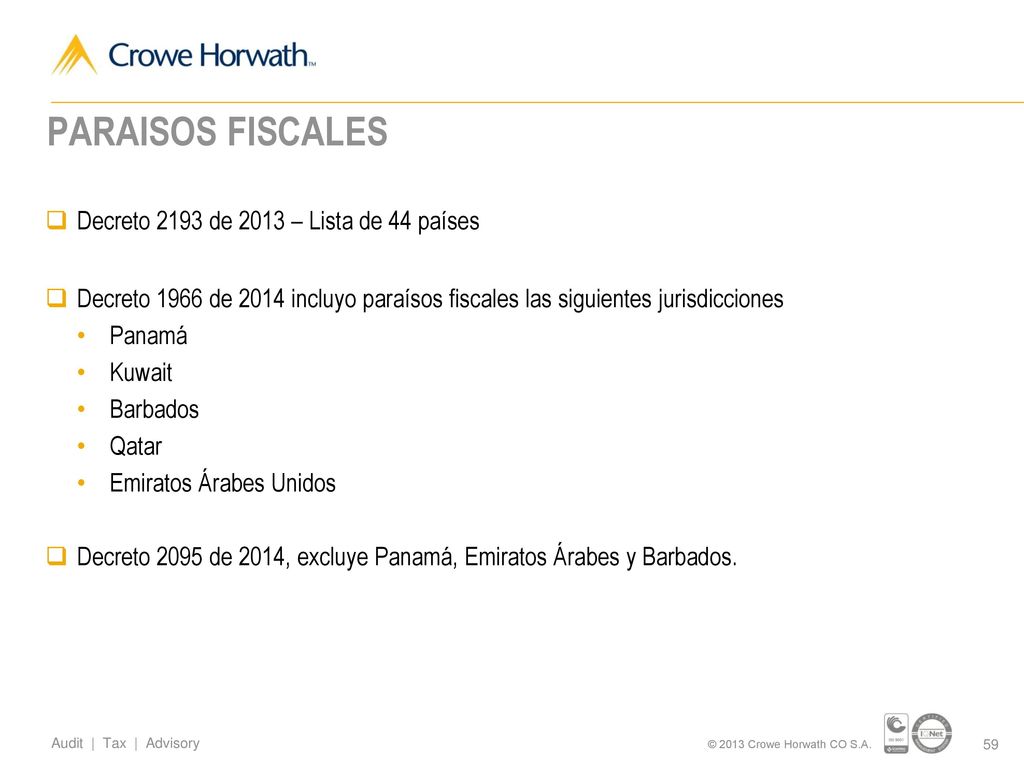PARAISOS FISCALES Decreto 2193 de 2013 – Lista de 44 países