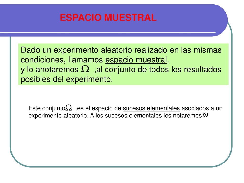 ESPACIO MUESTRAL Dado un experimento aleatorio realizado en las mismas