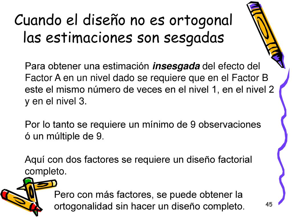Cuando el diseño no es ortogonal las estimaciones son sesgadas