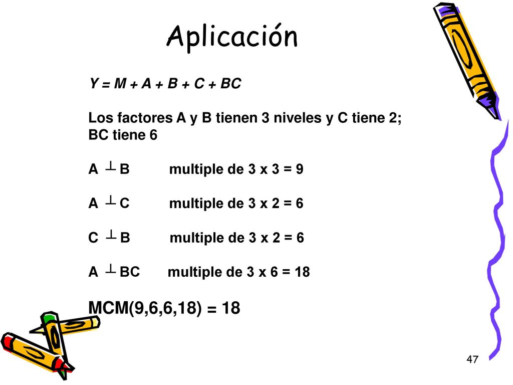 Aplicación MCM(9,6,6,18) = 18 Y = M + A + B + C + BC