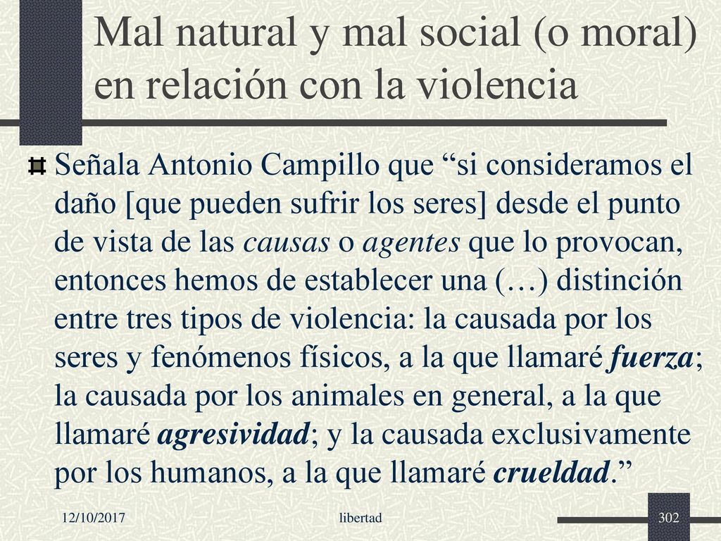 Mal natural y mal social (o moral) en relación con la violencia