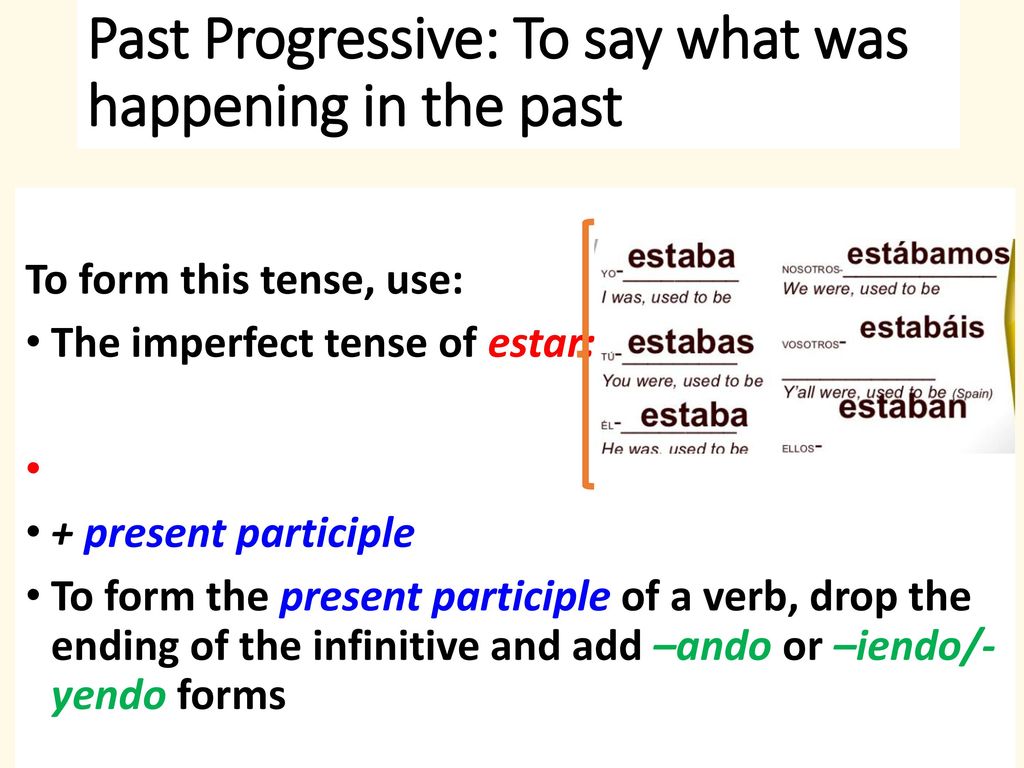 Past Progressive: To say what was happening in the past