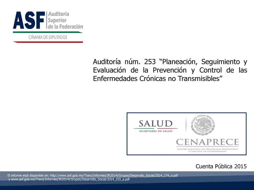 Auditoría núm. 253 Planeación, Seguimiento y Evaluación de la Prevención y Control de las Enfermedades Crónicas no Transmisibles