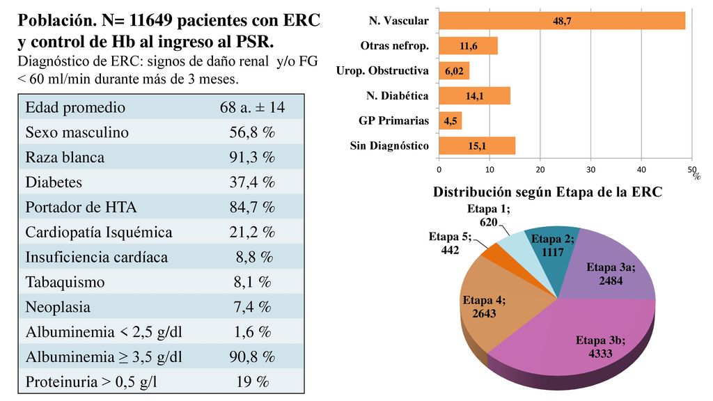 Población. N= pacientes con ERC y control de Hb al ingreso al PSR. Diagnóstico de ERC: signos de daño renal y/o FG < 60 ml/min durante más de 3 meses.