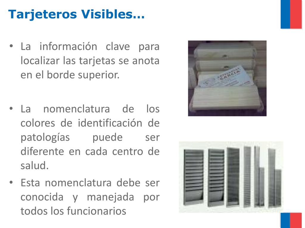Tarjeteros Visibles… La información clave para localizar las tarjetas se anota en el borde superior.