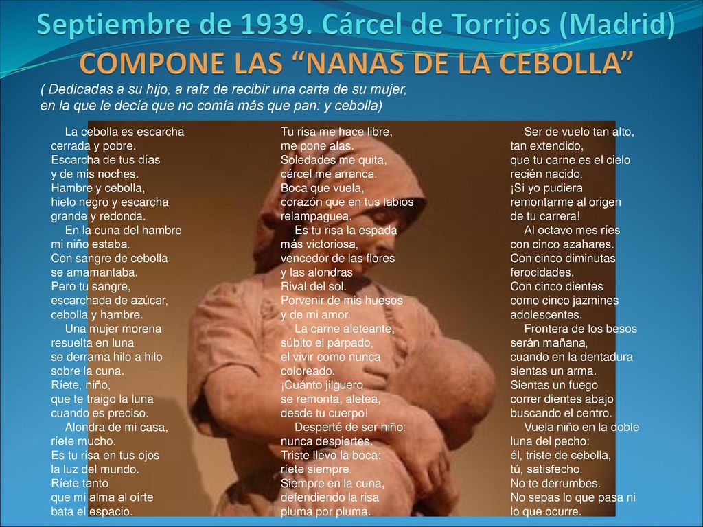 Septiembre de Cárcel de Torrijos (Madrid) COMPONE LAS NANAS DE LA CEBOLLA