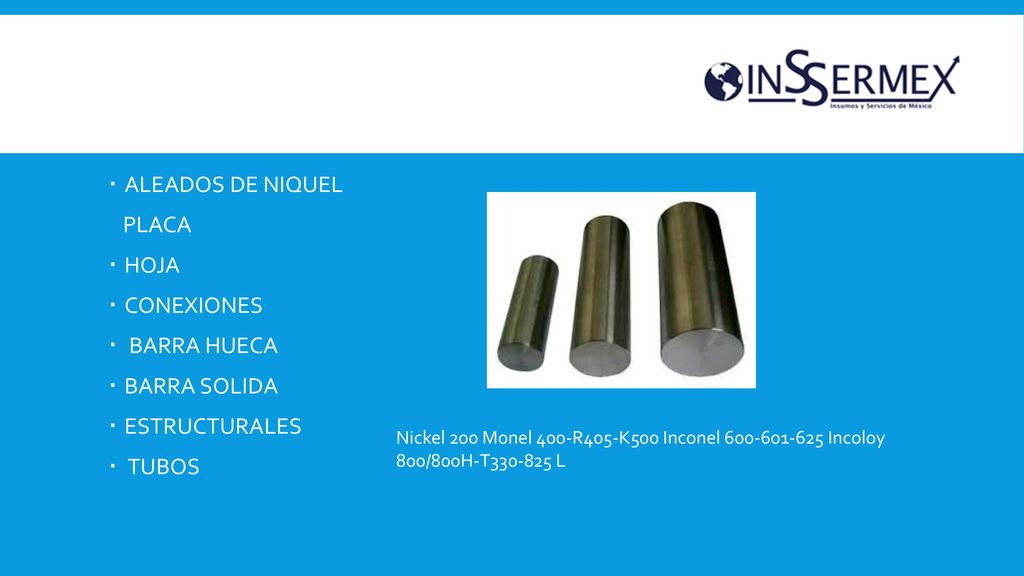 ALEADOS DE NIQUEL PLACA HOJA CONEXIONES BARRA HUECA BARRA SOLIDA