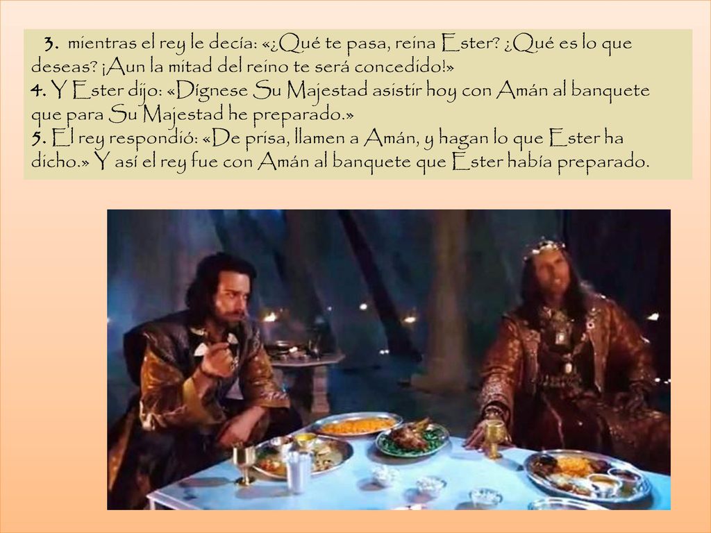 3. mientras el rey le decía: «¿Qué te pasa, reina Ester