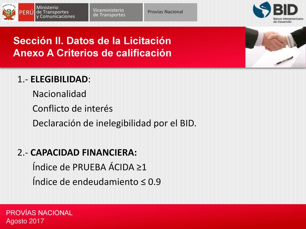 Sección II. Datos de la Licitación Anexo A Criterios de calificación