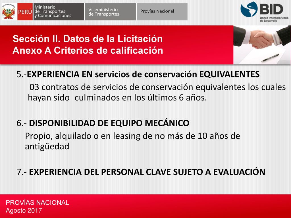 Sección II. Datos de la Licitación Anexo A Criterios de calificación