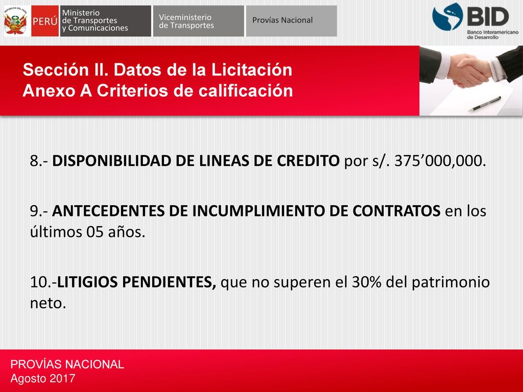 Sección II. Datos de la Licitación Anexo A Criterios de calificación
