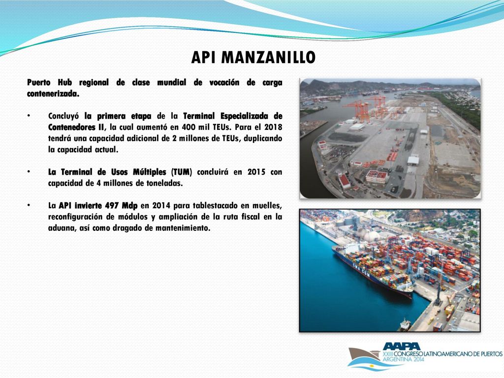 API MANZANILLO Puerto Hub regional de clase mundial de vocación de carga contenerizada.