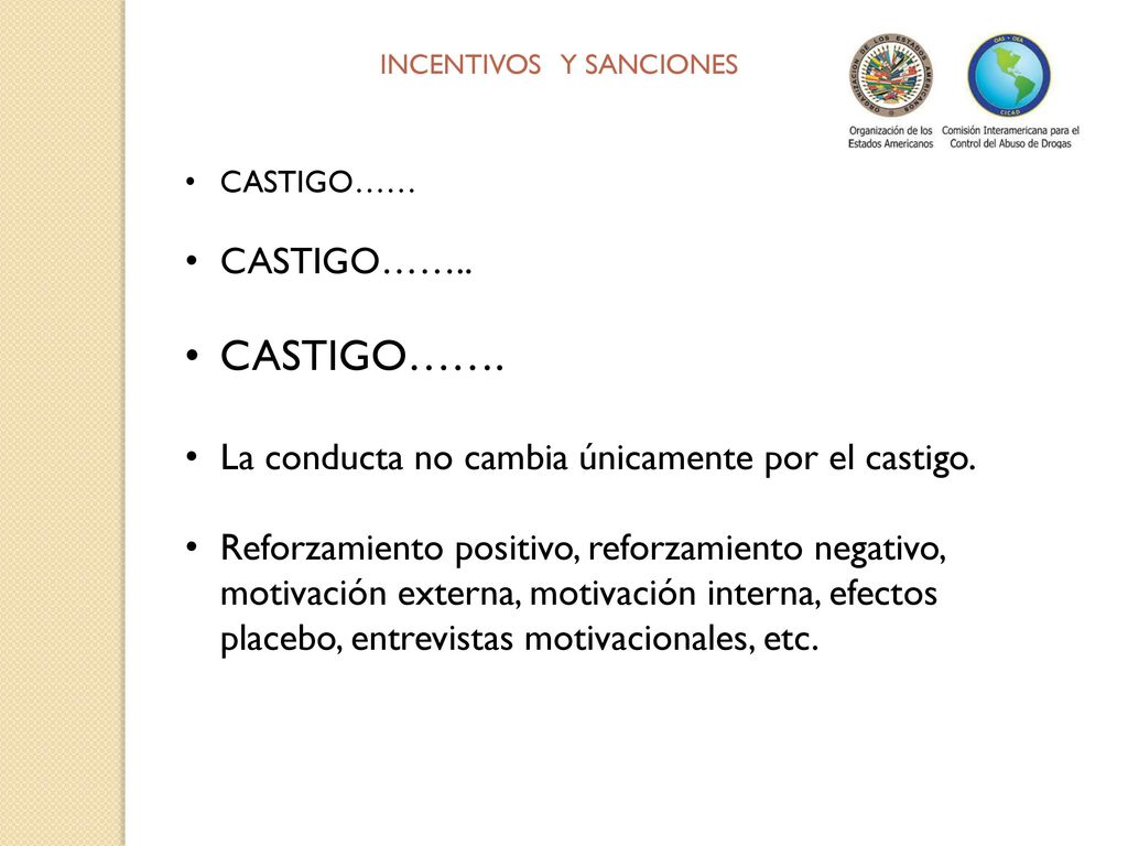 CASTIGO…… CASTIGO…….. CASTIGO……. La conducta no cambia únicamente por el castigo.