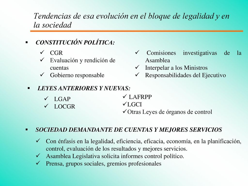 Tendencias de esa evolución en el bloque de legalidad y en la sociedad