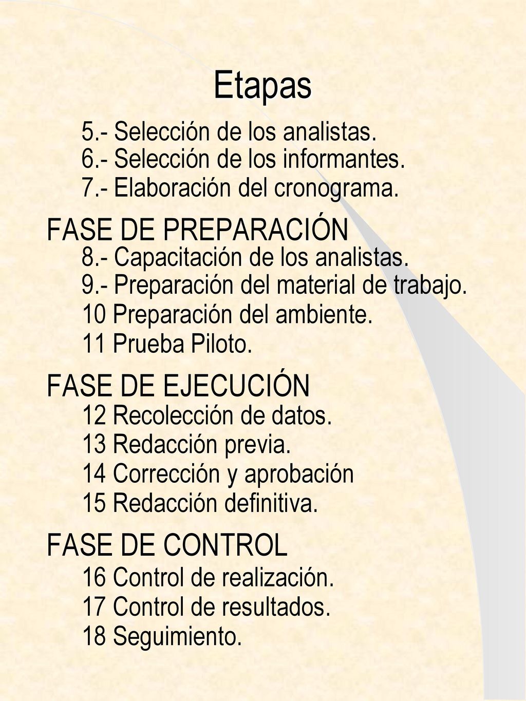Etapas FASE DE PREPARACIÓN FASE DE EJECUCIÓN FASE DE CONTROL
