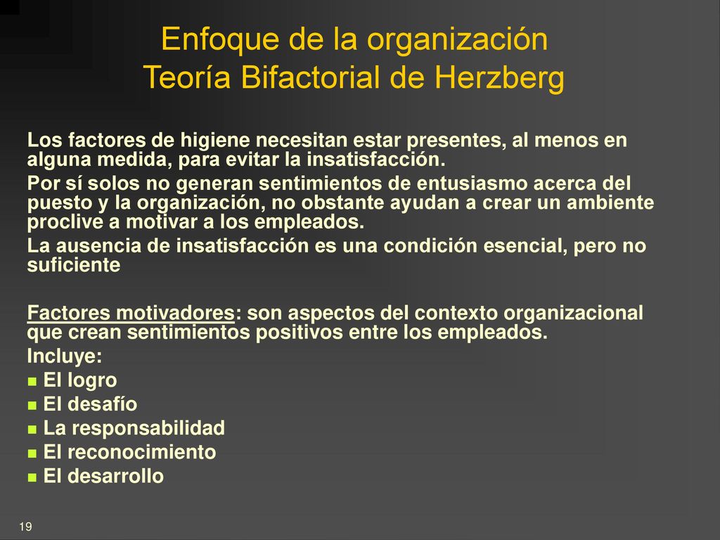 Enfoque de la organización Teoría Bifactorial de Herzberg